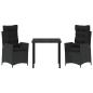 Preview: 3-teiliges Garten-Dining-Set mit Kissen Schwarz Poly Rattan