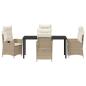Preview: 5-teiliges Garten-Dining-Set mit Kissen Beige Poly-Rattan