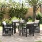 Preview: ARDEBO.de - 5-teiliges Garten Esszimmer Set mit Kissen Schwarz Poly Rattan, Gartentisch Schwarz 80x80x73 cm mit gehärtetem Glas