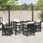 Preview: 5-teiliges Garten Esstisch Set mit Kissen Schwarz Poly Rattan, Gartentisch Schwarz 140x80x73 cm mit gehärtetem Glas
