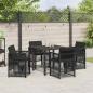 Preview: 5-teiliges Garten-Esszimmer Set mit Kissen Schwarz Poly Rattan, Gartentisch Schwarz 80x80x73 cm Tempered Glass