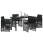 Preview: 5-teiliges Garten Essgruppe mit Kissen Schwarz Poly Rattan, Gartentisch Schwarz 140x80x73 cm Temperglas