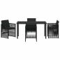 Preview: 5-teiliges Garten Essgruppe mit Kissen Schwarz Poly Rattan, Gartentisch Schwarz 140x80x73 cm Temperglas