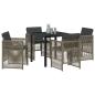 Preview: 5-teiliges Garten Esstisch Set mit Kissen Grau Poly Rattan, Gartentisch Schwarz 80x80x73 cm Tempered Glass
