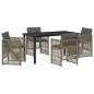 Preview: 5-Teiliges Garten Esstisch Set mit Kissen Grau Poly Rattan, Gartentisch Schwarz 140x80x73 cm Tempered Glas