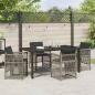 Preview: 5-teilige Garten Essgruppe mit Kissen Grau Poly Rattan, Gartentisch Schwarz 160x80x73 cm Temperiertes Glas