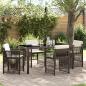 Preview: ARDEBO.de - 5-teiliges Garten Esszimmer Set mit Kissen Braun Poly Rattan, Garten Tisch Schwarz 160x80x73 cm Sicherheitsglas