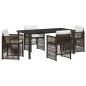 Preview: 5-teiliges Garten Esszimmer Set mit Kissen Braun Poly Rattan, Garten Tisch Schwarz 160x80x73 cm Sicherheitsglas