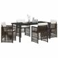 Preview: 5-teiliges Garten Esszimmer Set mit Kissen Braun Poly Rattan, Garten Tisch Schwarz 160x80x73 cm Sicherheitsglas