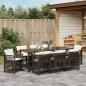 Preview: 9-teilige Garten Essgruppe mit Kissen Braun Poly Rattan, Gartentisch Schwarz 200x80x73 cm Tempered Glass