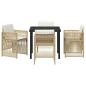Preview: 5-teilige Garten Essgruppe mit Kissen Beige Poly Rattan, Gartentisch Schwarz 80x80x73 cm Gehärtetes Glas