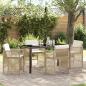 Preview: ARDEBO.de - 5-teiliges Garten Essset mit Kissen in Beige Poly Rattan, Gartentisch Schwarz 140x80x73 cm mit Sicherheitsglas