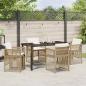 Preview: 5-teiliges Garten Essset mit Kissen in Beige Poly Rattan, Gartentisch Schwarz 140x80x73 cm mit Sicherheitsglas