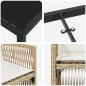 Preview: 5-teiliges Garten Essset mit Kissen in Beige Poly Rattan, Gartentisch Schwarz 140x80x73 cm mit Sicherheitsglas