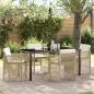 Preview: ARDEBO.de - 5-teilige Garten Essgruppe mit Kissen Beige Poly Rattan, Gartentisch Schwarz 160x80x73 cm Sicherheitsglas