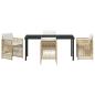 Preview: 5-teilige Garten Essgruppe mit Kissen Beige Poly Rattan, Gartentisch Schwarz 160x80x73 cm Sicherheitsglas