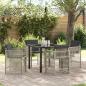 Preview: ARDEBO.de - 5-teilige Garten-Essgruppe mit Polstern Hellgrau Poly-Rattan, Gartentisch Schwarz 80x80x73 cm mit Sicherheitsglas