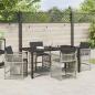 Preview: 5-teilige Garten Essgruppe mit Kissen Hellgrau Poly Rattan, Gartentisch Schwarz 160x80x73 cm Sicherheitsglas