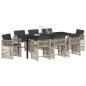 Preview: ARDEBO.de - 9-teilige Garten Essgruppe mit Kissen Hellgrau Poly Rattan, Gartentisch Schwarz 200x80x73 cm Sicherheitsglas