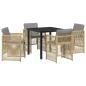 Preview: 5-teiliges Garten Esszimmer Set mit Kissen Beige Poly Rattan, Gartentisch Schwarz 80x80x73 cm mit Sicherheitsglas