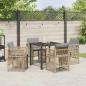 Preview: 5-teiliges Garten Esszimmer Set mit Kissen Beige Poly Rattan, Gartentisch Schwarz 80x80x73 cm mit Sicherheitsglas
