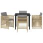 Preview: 5-teiliges Garten Esszimmer Set mit Kissen Beige Poly Rattan, Gartentisch Schwarz 80x80x73 cm mit Sicherheitsglas