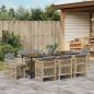 Preview: 9-teiliges Garten Essset mit Kissen Beige Poly Rattan, Gartentisch Schwarz 200x80x73 cm Sicherheitsglas