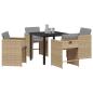 Preview: 5-teiliges Garten Essset mit Kissen Beige Poly Rattan, Gartentisch Schwarz 80x80x73 cm Tempered Glass