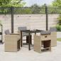 Preview: 5-teiliges Garten Essset mit Kissen Beige Poly Rattan, Gartentisch Schwarz 80x80x73 cm Tempered Glass