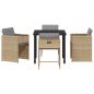 Preview: 5-teiliges Garten Essset mit Kissen Beige Poly Rattan, Gartentisch Schwarz 80x80x73 cm Tempered Glass