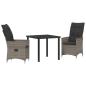 Preview: 3-teiliges Garten-Esszimmer-Set mit Kissen Grau Poly-Rattan