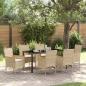 Preview: ARDEBO.de - 7-teiliges Garten Essset mit Kissen Beige Poly-Rattan, Gartentisch Schwarz 160x80x73 cm Sicherheitsglas