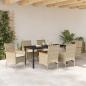 Preview: 7-teiliges Garten Essset mit Kissen Beige Poly-Rattan, Gartentisch Schwarz 160x80x73 cm Sicherheitsglas