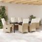 Preview: 7-teiliges Garten-Esstischset mit Kissen in Beige aus Poly-Rattan