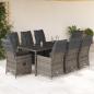Preview: ARDEBO.de - 9-tlg. Garten-Essgruppe mit Kissen Grau Poly Rattan