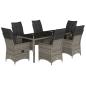 Preview: 7-tlg. Garten-Essgruppe mit Kissen Grau Poly Rattan