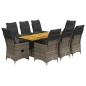 Preview: 9-tlg. Garten-Essgruppe mit Kissen Grau Poly Rattan