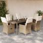 Preview: ARDEBO.de - 7-tlg. Garten-Essgruppe mit Kissen Beige Poly Rattan