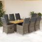 Preview: ARDEBO.de - 9-tlg. Garten-Essgruppe mit Kissen Grau Poly Rattan