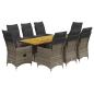 Preview: 9-tlg. Garten-Essgruppe mit Kissen Grau Poly Rattan