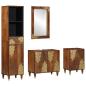 Preview: ARDEBO.de - 4-teiliges Badezimmermöbel Set aus massivem Mangoholz, Badezimmer Waschbeckenunterschrank 62x33x58 cm aus massivem Mangoholz, Badezimmer Spiegel 50x70x3 cm aus massivem Mangoholz, Sideboard 38x33x160 cm aus massivem Mangoholz, Badezimmer Schra