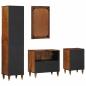 Preview: 4-teiliges Badezimmermöbel Set aus massivem Mangoholz, Badezimmer Waschbeckenunterschrank 62x33x58 cm aus massivem Mangoholz, Badezimmer Spiegel 50x70x3 cm aus massivem Mangoholz, Sideboard 38x33x160 cm aus massivem Mangoholz, Badezimmer Schrank 38x33x58 