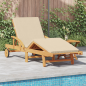 Preview: Sonnenliege mit Kissen und Tisch Beige Massivholz Akazie, Faltbare Sonnenliege mit Rädern & Kissen Beige Massivholz Akazie