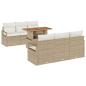 Preview: 7-teiliges Garten Sofa Set mit Kissen Beige Poly Rattan Akazie, 2-Sitzer Garten Sofa mit Kissen Beige Poly Rattan
