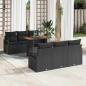 Preview: ARDEBO.de - 7-teiliges Garten-Sofa-Set mit Kissen Schwarz Poly-Rattan Akazie, 2-Sitzer Garten-Sofa mit Kissen Schwarz Poly-Rattan