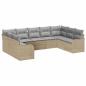 Preview: 9-teiliges Garten-Sofa-Set mit Kissen Beiges Poly-Rattan, 2-Sitzer Garten-Sofa mit Stauraum & Kissen Beiges Poly-Rattan