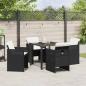 Preview: 5-teiliges Garten Essset mit Polstern Schwarz Poly Rattan, Gartentisch Schwarz 80x80x73 cm Einscheibensicherheitsglas