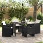 Preview: ARDEBO.de - 5-teiliges Garten-Essset mit Kissen in Schwarz Poly-Rattan, Gartentisch in Schwarz 140x80x73 cm mit gehärtetem Glas