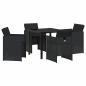 Preview: 5-teiliges Garten-Esszimmer-Set mit Kissen Schwarz Poly Rattan, Gartentisch Schwarz 80x80x73 cm mit Sicherheitsglas