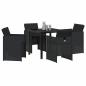 Preview: 5-teiliges Garten-Esszimmer-Set mit Kissen Schwarz Poly Rattan, Gartentisch Schwarz 80x80x73 cm mit Sicherheitsglas